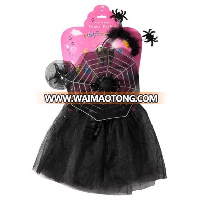 unique style kids black skirt with spider web wing&headband tutu dress